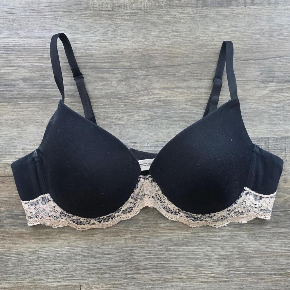 Gilligan & O'Malley Black Cotton Demi Bra Lace Trim 36B